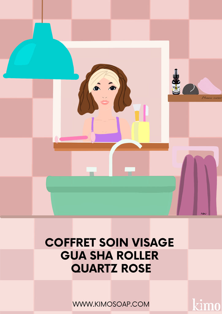 Coffret Soin Visage Gua Sha Roller Quartz Rose - Kimo Soaps