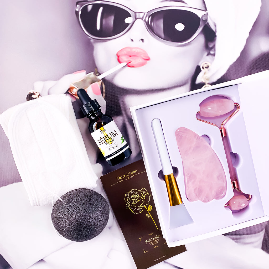 Coffret Spa Visage Roller Quartz Rose - Kimo Soaps