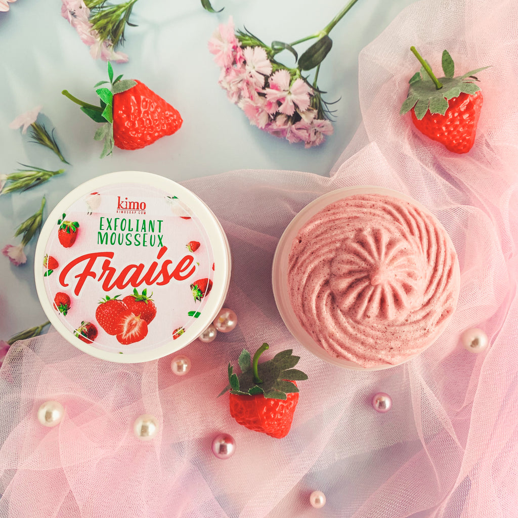 EXFOLIANT AUX FRAISE & SELS D'HIMALAYA  | STRAWBERRY & HIMALAYAN SALTS EXFOLIATE - Kimo Soaps