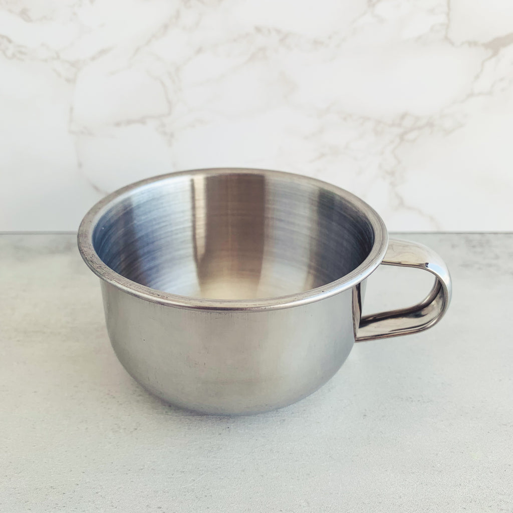 Stainless steel shaving bowl with handle