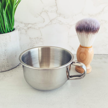 Stainless steel shaving bowl with handle